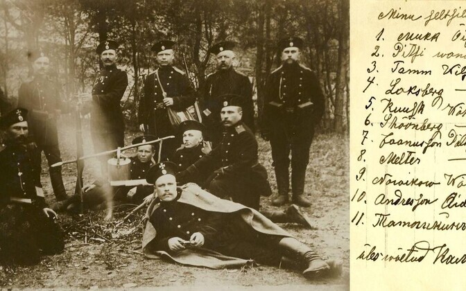 Poepidaja Willem Mukk (vasakul) Viljandimaalt Sultsist koos rindeseltsilistega Galiitsias (Lääne-Ukraina).