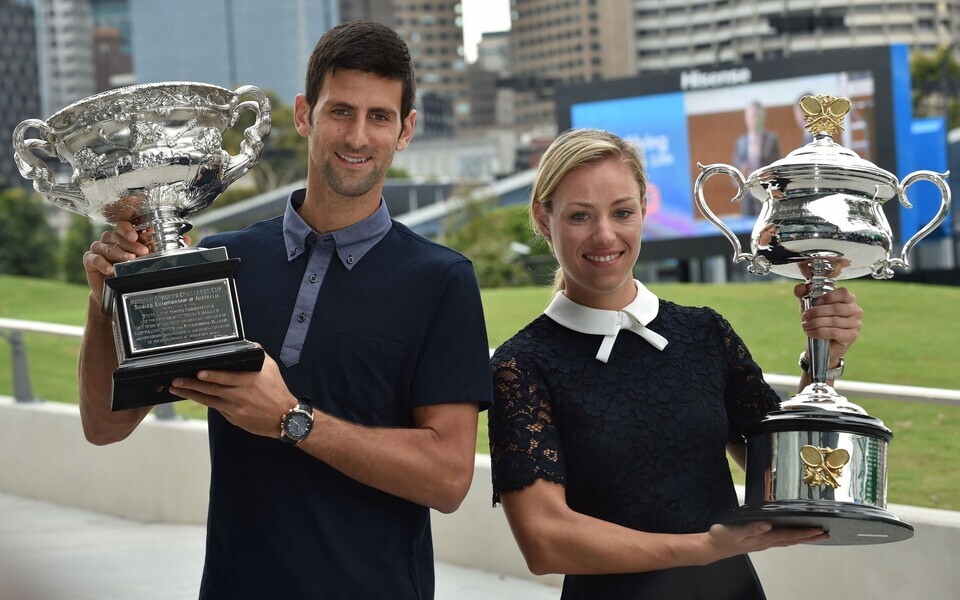 Novak Djokovic ja Angelique Kerber Austraalia lahtiste trofeedega
