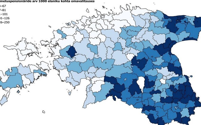 Количество пенсионеров по нетрудоспособности на 1000 человек населения по состоянию на конец 2015 года.