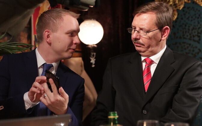 Юри Ратас в штабе центристов в ночь выборов.