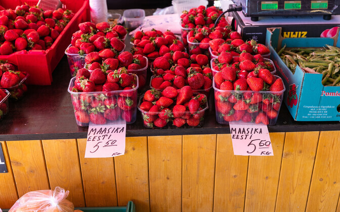 Цены эстонской клубники в Таллинне на Центральном рынке и рынке около Балтийского вокзала.