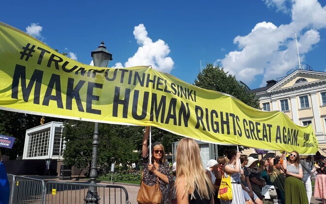 Митинги в Хельсинки во время встречи Трампа с Путиным.