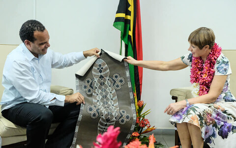 President Kersti Kaljulaid on a recent visit to Vanuatu. She is likely to face less cordial encounters than this as her country gears up for the UN Global Migration Compact.