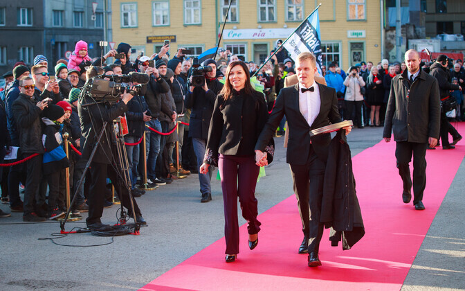 Ott Tänaku filmi esilinastus. Ott ja Janika Tänak.