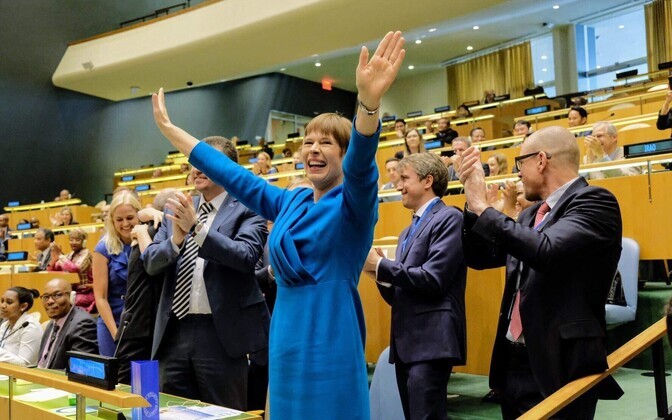 President kersti Kaljulaid pärast hääletustulemuse selgumist.