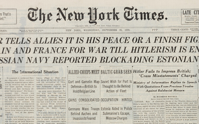 Ajalehe New York Times esikülg teatas 20. septembril 1939, et Nõukogude laevastik on Eesti ranniku lähistel.