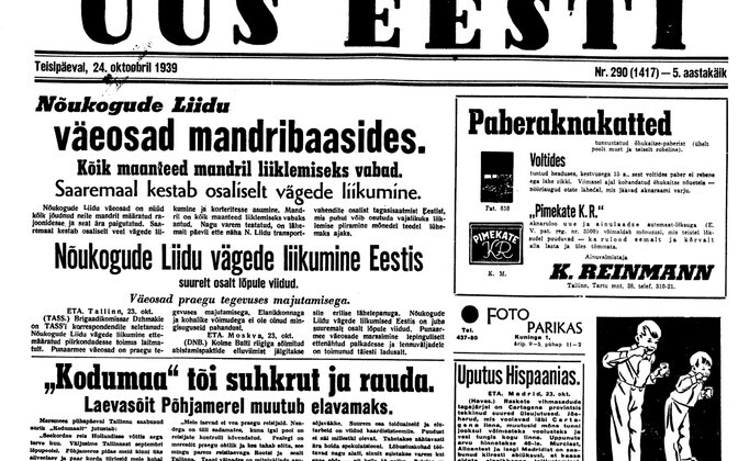 Uus Eesti 24.10.1939.