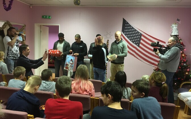 U.S. Embassy Marines presenting 