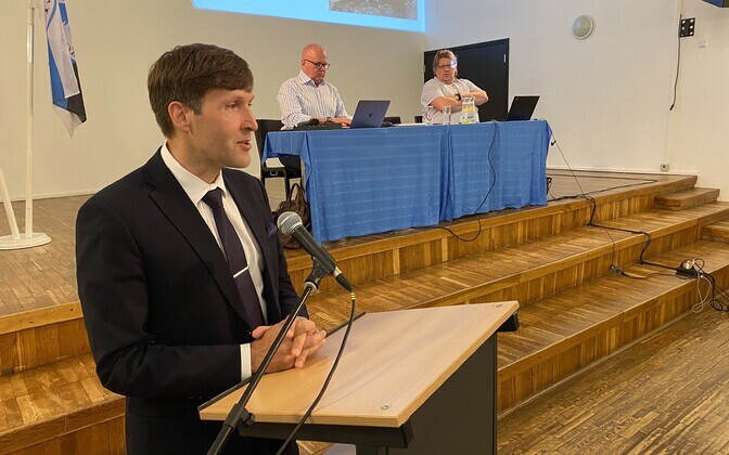 EKRE leader Martin Helme at a party board meeting in Paide.