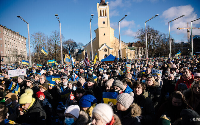 Meeleavaldus Tallinnas Vabaduse väljakul Ukraina toetuseks