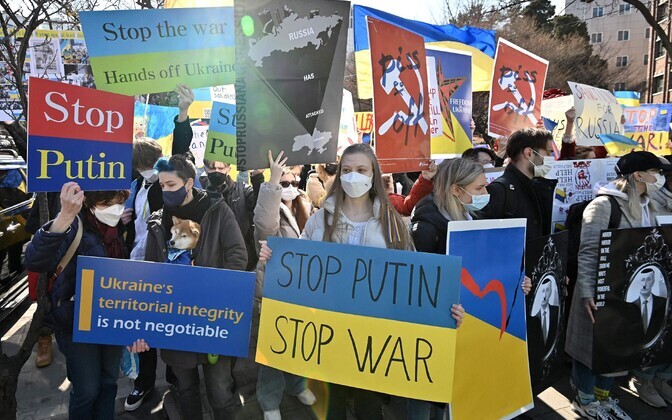 Lõuna-Koreas elavate ukrainlaste meeleavaldus Soulis.