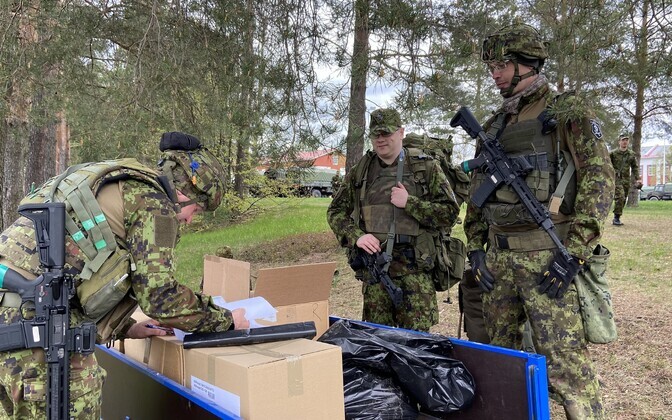 Reservists from the EDF's 21st Infantry Battalion reporting for duty at the Taara barracks in South Estonia.