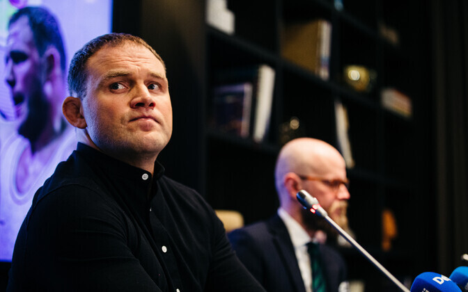 Heiki Nabi speaks at a press conference.