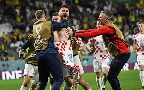 Сборная Хорватии празднует успех.
