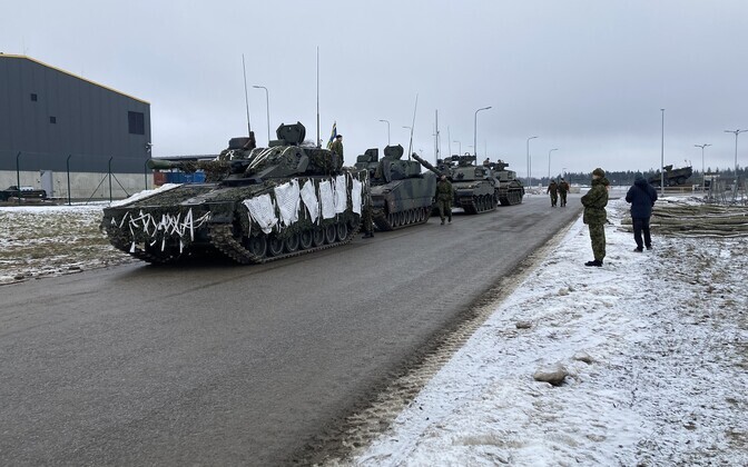 Military equipment checked at Tapa Military Base ahead of 105th Independence Day parade.