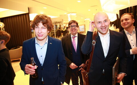 Tanel Kiik, Priit Sibul, Tõnis Mölder ja Karl Sander Kase Keskerakonna valimispeol