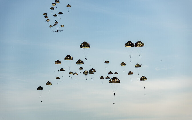 French airborne personnel taking place in drop over Lääne-Viru County, Saturday, May 20, 2023.