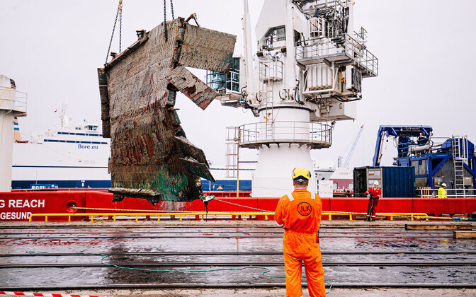 MS Estonia's bow ramp arrives in Paldiski on July 25, 2023.