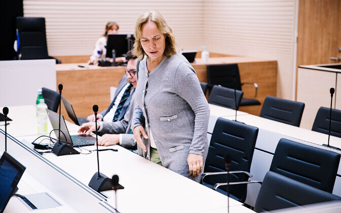 Mailis Reps entering the courtroom as her trial continued at Harju County Court on Monday. August 14, 2023.