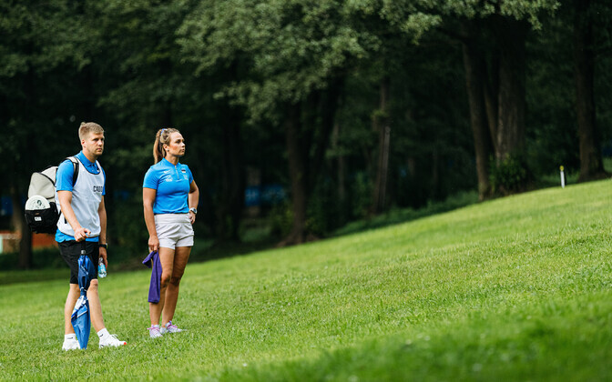 Kristin Tattar competing in day one of the European Disc Golf Championships in Tallinn, August 16, 2023.