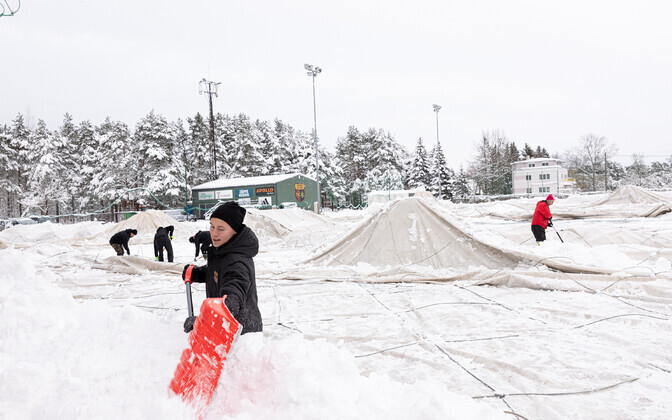 Männiku football hall in Nõmme, after collapsing under the weight of heavy snow fall, Tuesday, November 28, 2023.