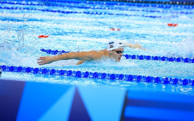 Kregor Zirk at the Paris Olympics men's 200 meter butterfly final, Wednesday evening, July 31, 2024.