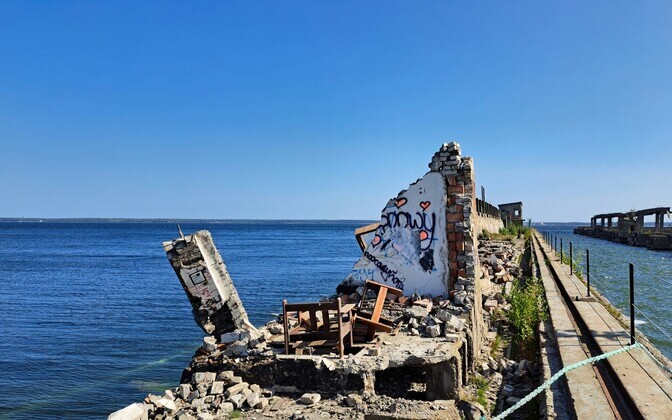 Hara Port following the collapse of its exhibition hall into the sea on Sunday. August 25, 2024.