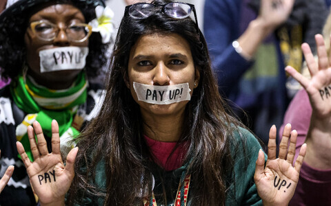 Демонстранты на конференции по климату.