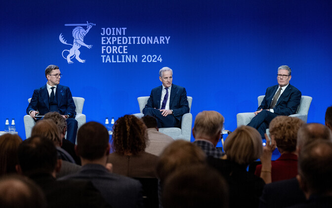 Estonian, Norweigan and British prime ministers discuss security at the JEF summit on December 16, 2024.t