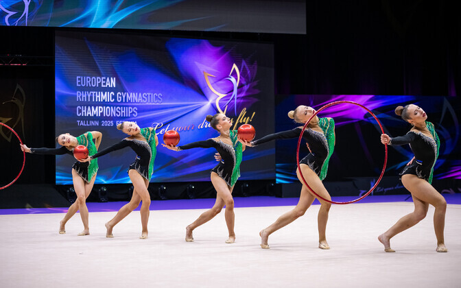Estonian competitors in action at the last day of the European Rhythmic Gymnastics Championships in Tallinn, June 8, 2025.