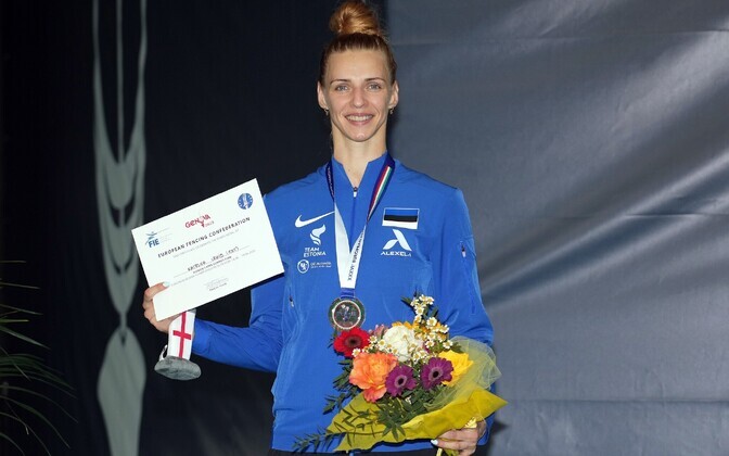 Katrina Lehis at the European Championships in Genoa, where she took silver in the women's epee.