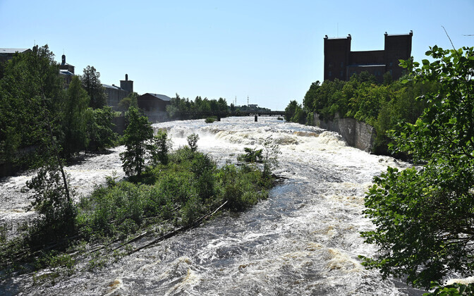 Narva River and its rapids, after a lock gate on the Russian side of the border was opened for the second time this month.