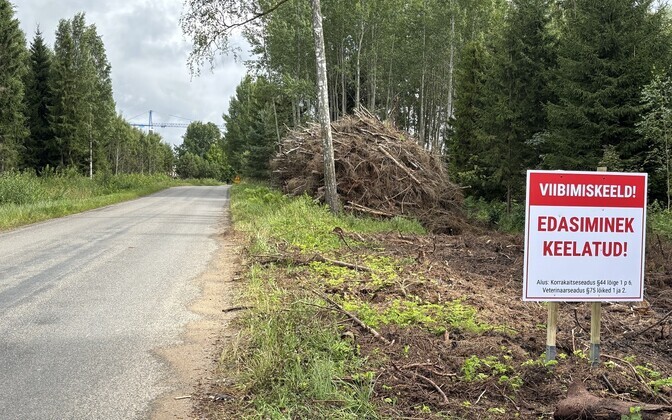Сельскохозяйственный и продовольственный департамент (PTA) установил запрещающие проход знаки на дорогах у фермы Ekseko.
