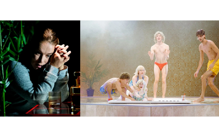 Vasakpoolne pilt Rakvere Teatri lavastusest „Sügissonaat”, parempoolne pilt Von Krahli lavastusest „Jussikese 7 sõpra”