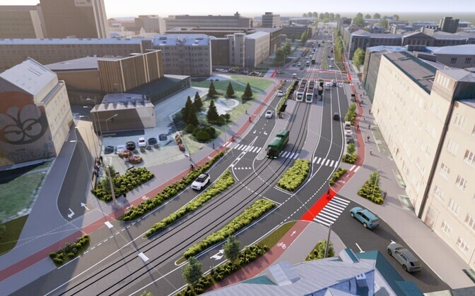 Эскиз реконструкции Пярнуского шоссе. Участок у кинотеатра «Космос».