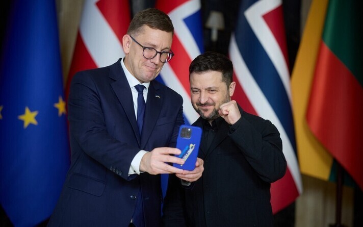 Prime Minister Kristen Michal with Ukraine's President  Volodymyr Zelenskyy (photo taken February 2026).