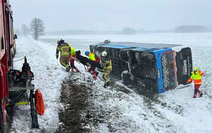 A bus skidded off the roads due to wintery conditions on April 26, 2026.