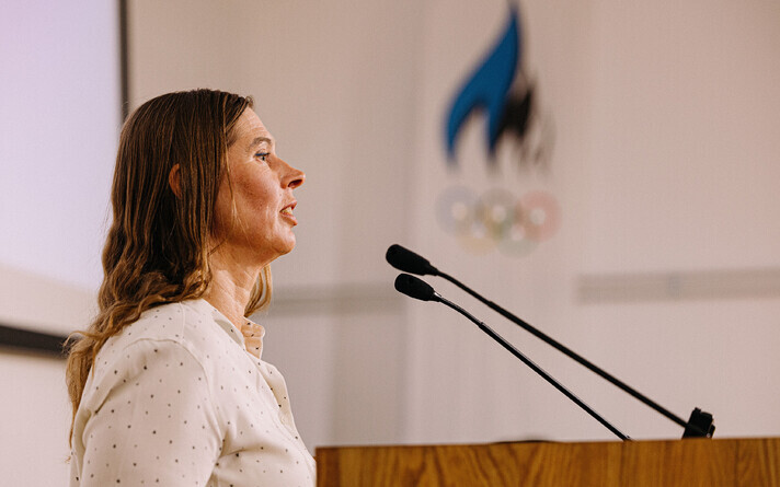 Kersti Kaljulaid speaking at Monday's EOK general assembly.